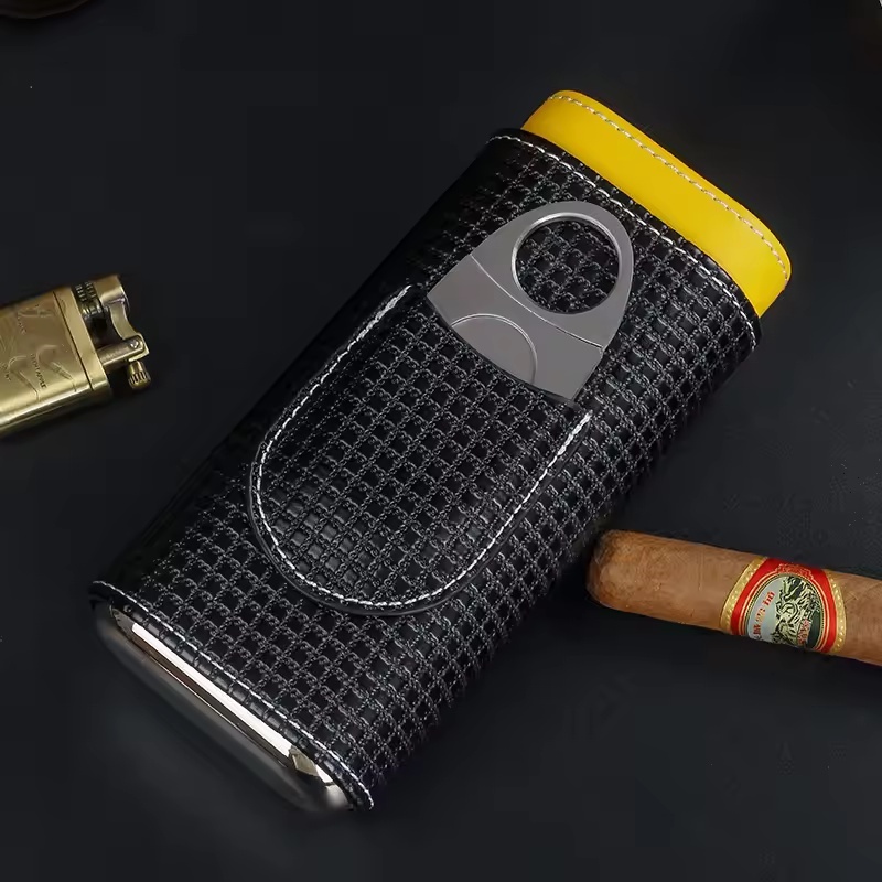 Premium Cigar Case - Draagbare lederen sigaren humidor met cederhouten